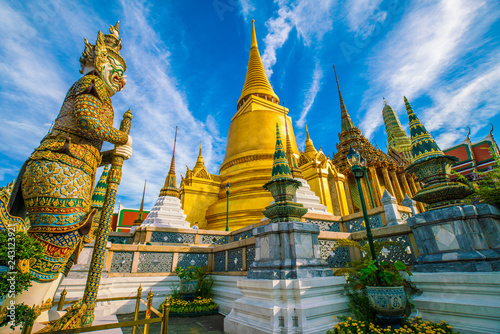 Golden pagoda in Wat phra kaew tourism landmark sightseeing of Bangkok photo