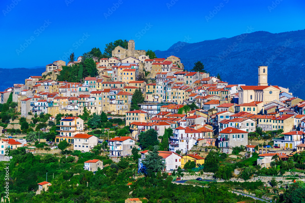 View of Bajardo in the Province of Imperia, Liguria, Italy
