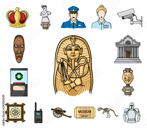 Museum and gallery cartoon icons in set collection for design. Storage and exhibition of showpiece vector symbol stock web illustration.