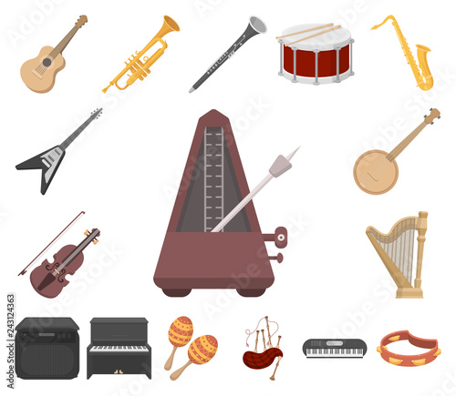 Musical instrument cartoon icons in set collection for design. String and Wind instrument vector symbol stock web illustration.