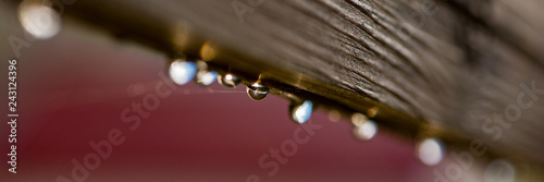 wooden fence covered with drops of dew on a blurred background.  Banner for design.