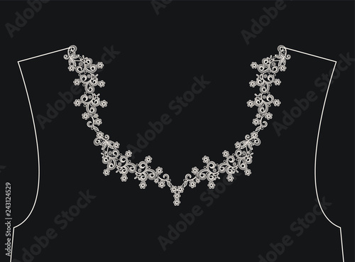 Neck embroidery, lace print in vector.