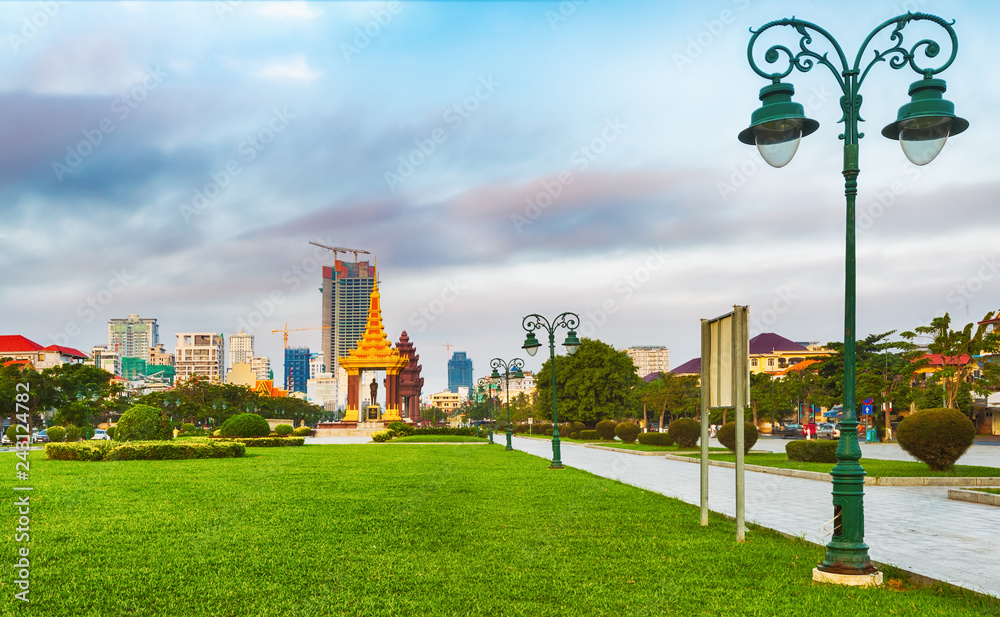 The Independence Monument in Phnom Penh, Cambodia. Panorama