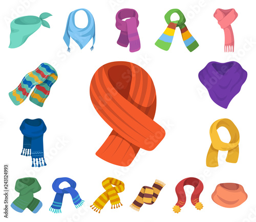 Scarf and Shawl cartoon icons in set collection for design.Clothes and Accessory vector symbol stock web illustration.