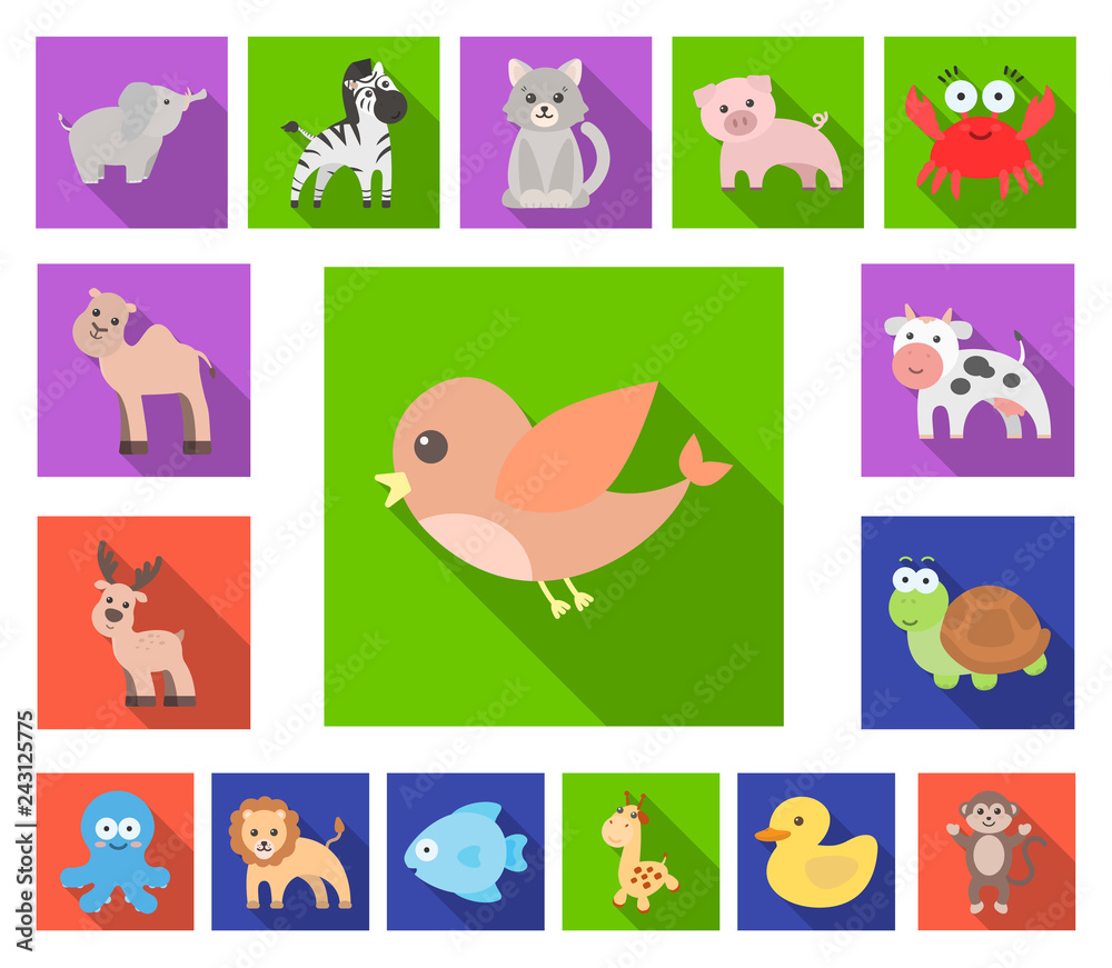 An unrealistic flat animal icons in set collection for design. Toy animals vector symbol stock web illustration.