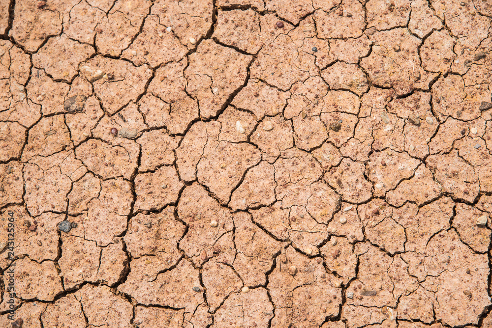 Fotka „Dry cracked earth, The desert background. The global shortage of  water on the planet. Deep cracks in the brown land as a symbol of hot  climate and drought.“ ze služby Stock