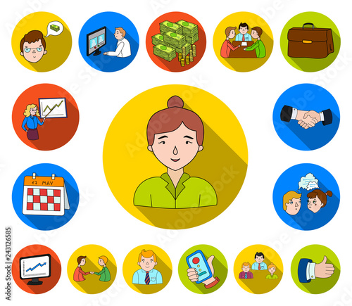 Business Conference And Negotiations flat icons in set collection for design.Business and training vector symbol stock web illustration.