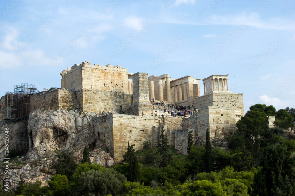 Acropolis with tourists in Athens