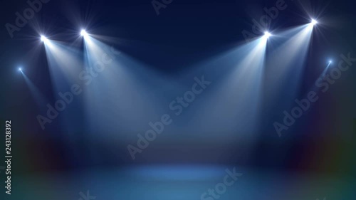 Stage with spot lighting, shining empty scene for holiday show, award Ceremony or advertising on the dark blue Background. Looped motion graphic.