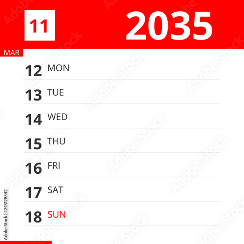 Calendar planner for Week 11 in 2035, ends March 18, 2035 .