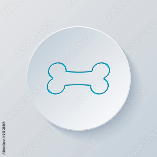 Dog bone icon. Cut circle with gray and blue layers. Paper style