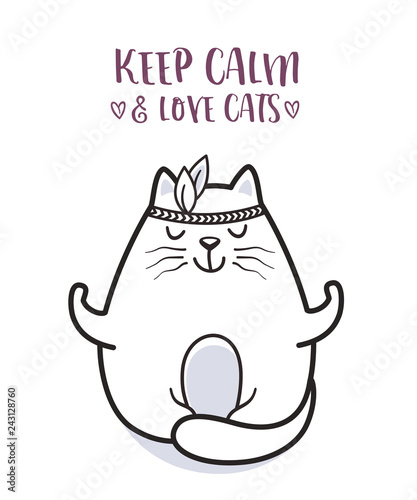 Cute cat at yoga pose for greeting card design t-shirt print or poster