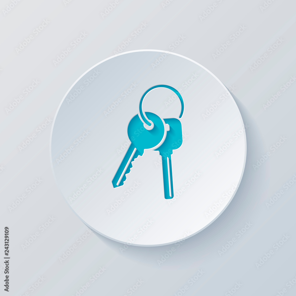 keys on the ring icon. Cut circle with gray and blue layers. Pap