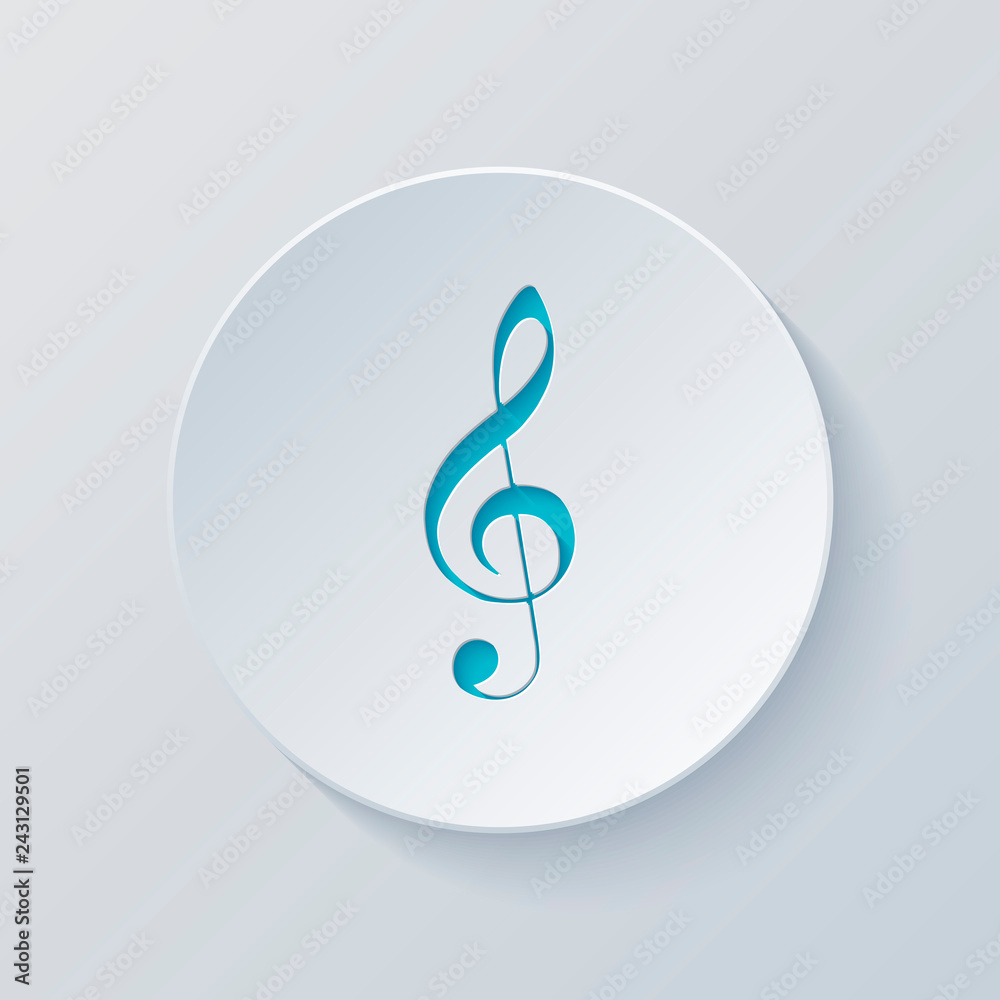 Simple icon of treble key. Cut circle with gray and blue layers. Simple icon of treble key. Cut circle with gray and blue layers.
