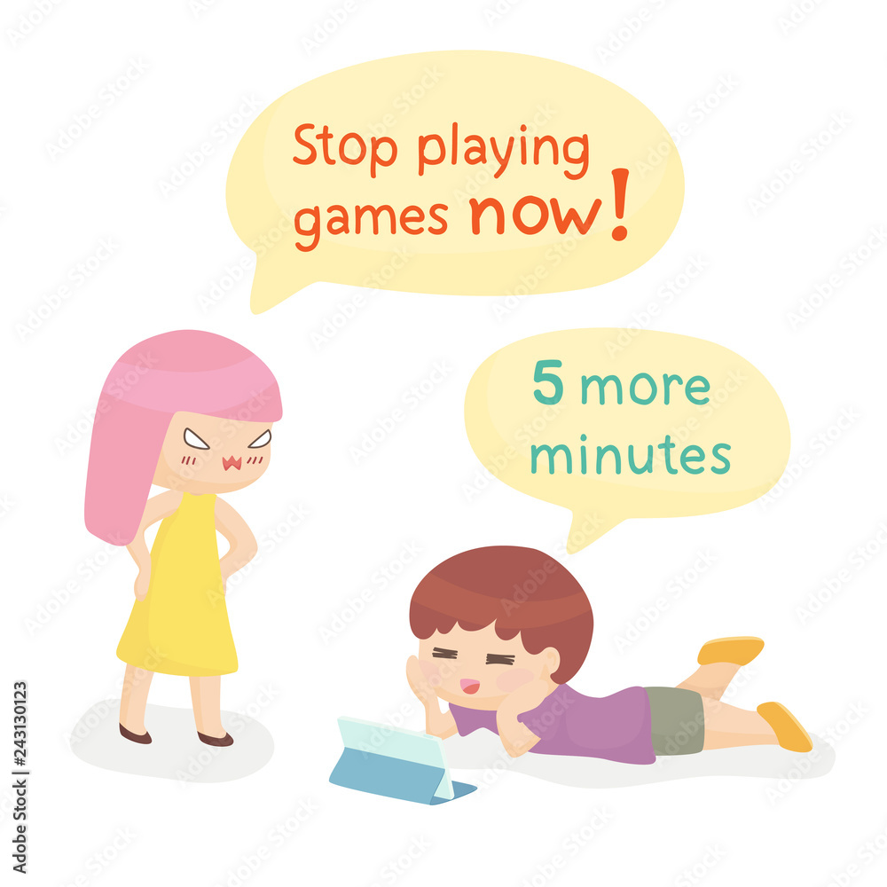 Mother and child addicted to the game : stop playing games now Mother and child addicted to the game : stop playing games now
