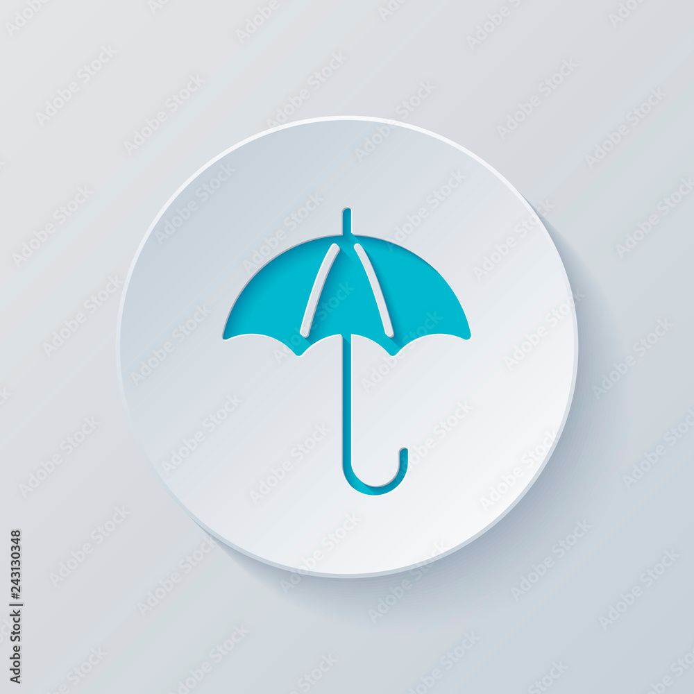 umbrella icon. Cut circle with gray and blue layers. Paper style