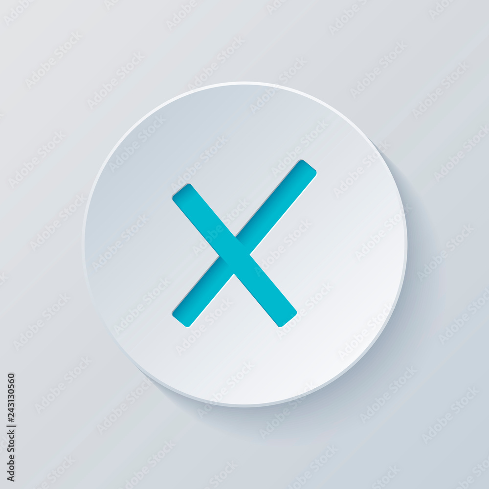 Fototapeta premium Wrong mark icon. Cut circle with gray and blue layers. Paper sty