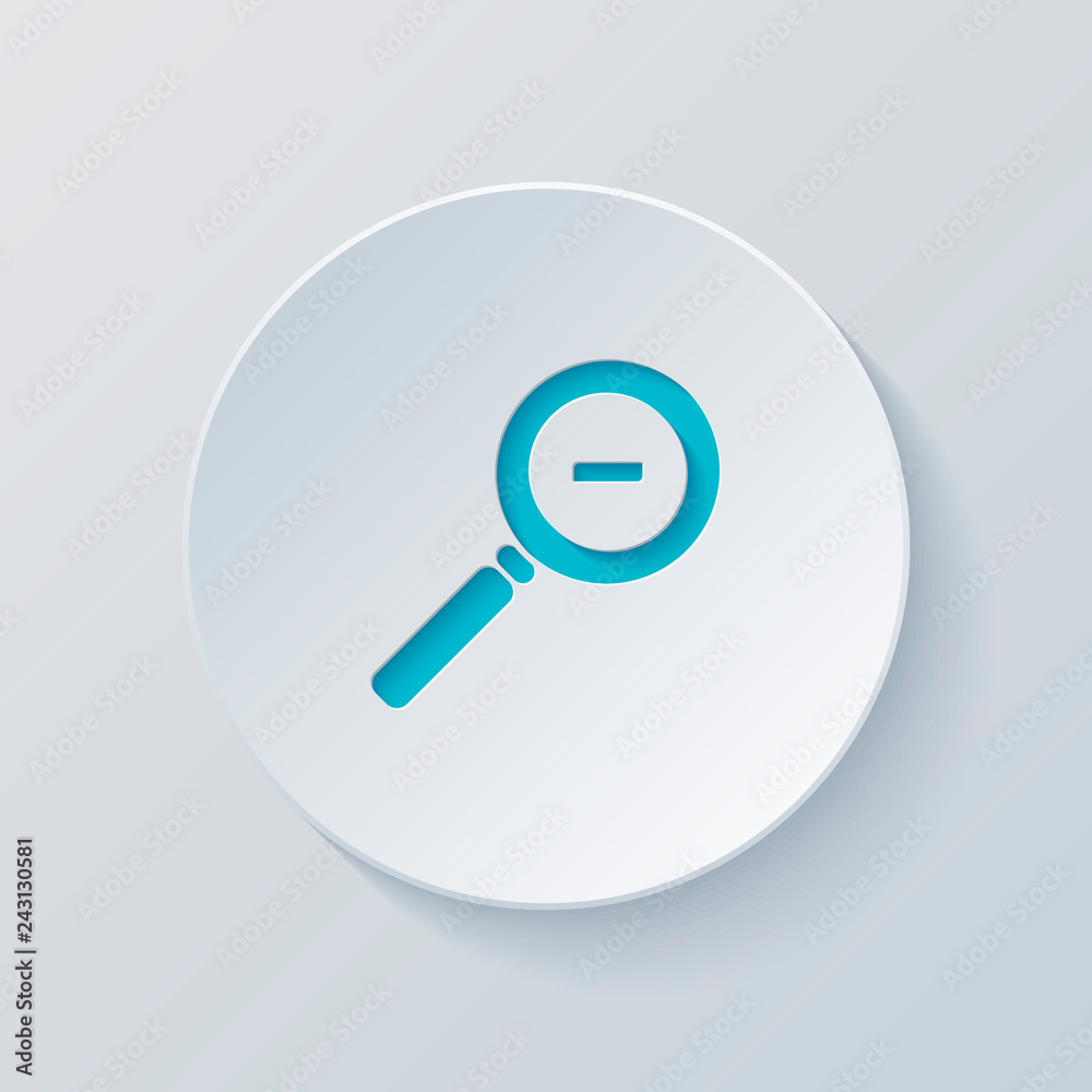 Zoom out icon. Cut circle with gray and blue layers. Paper style Zoom out icon. Cut circle with gray and blue layers. Paper style