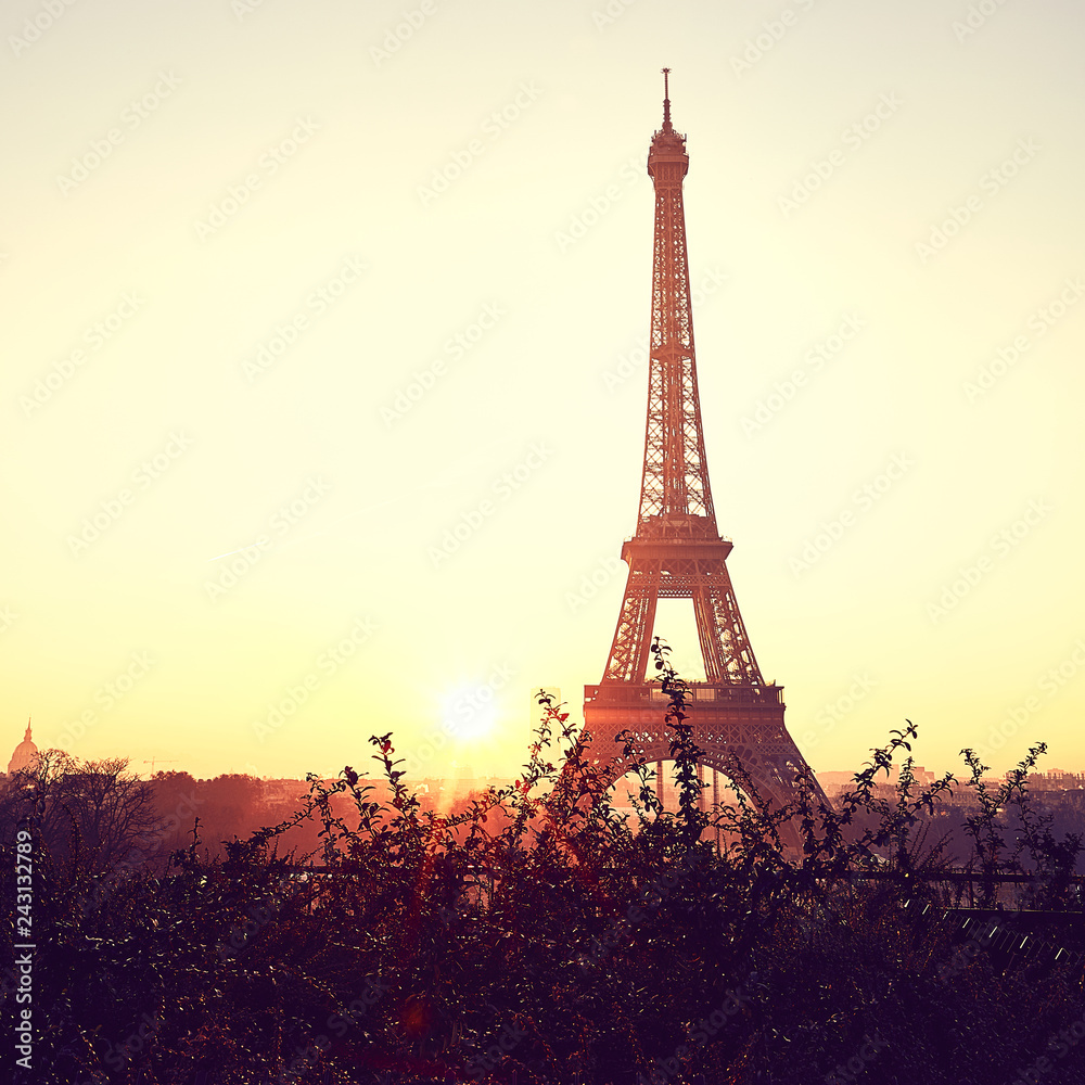 Tower Eiffel during sunrise on trocadero
