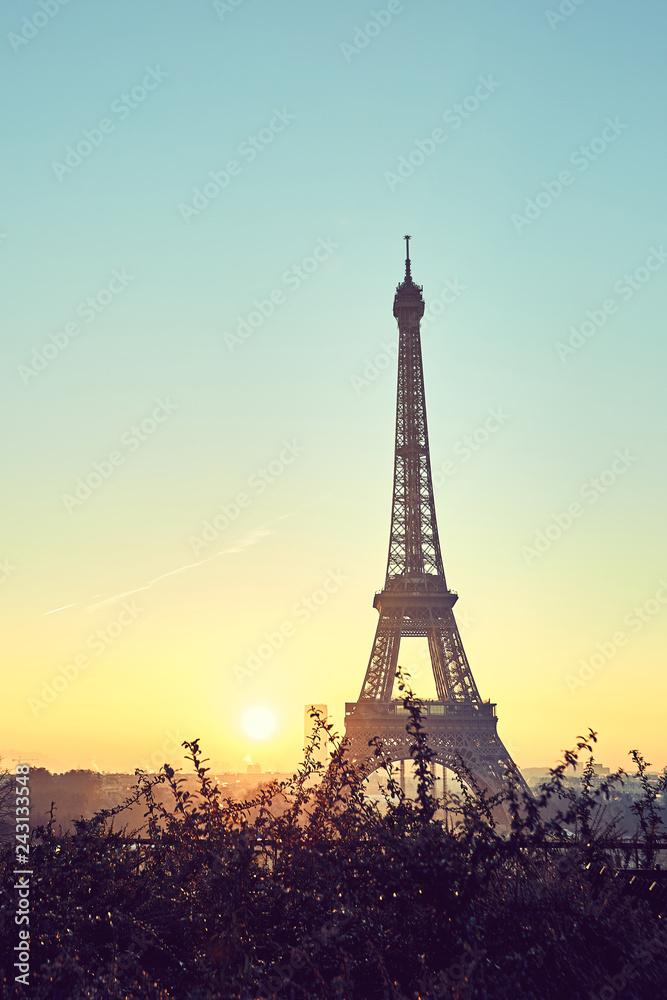 Tower Eiffel during sunrise on trocadero