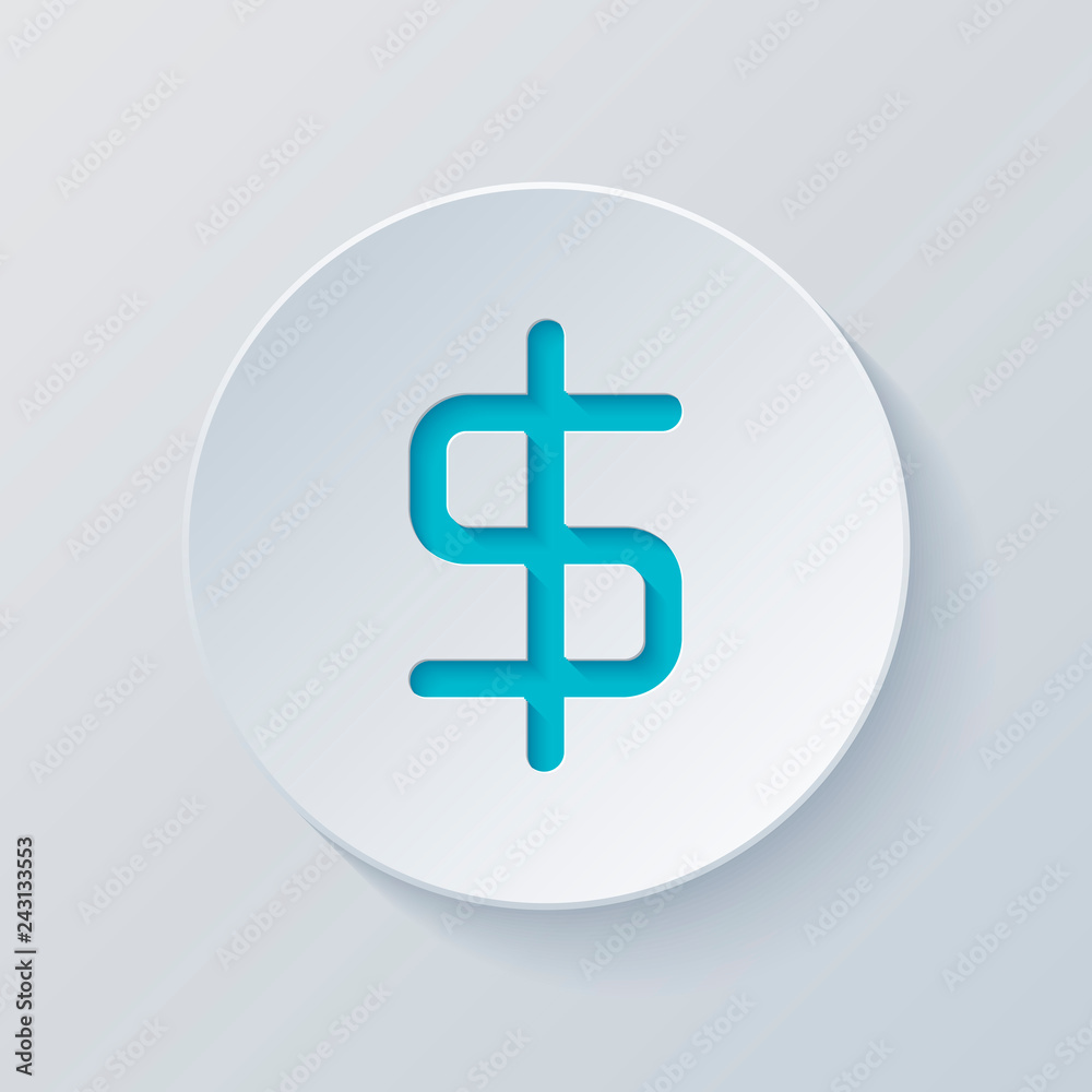 simple dollar symbol. Cut circle with gray and blue layers. Pape simple dollar symbol. Cut circle with gray and blue layers. Pape