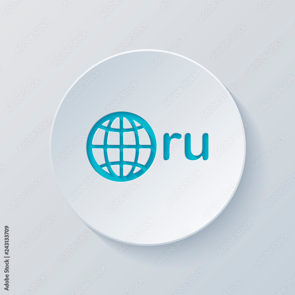 domain of Russia, globe and ru. Cut circle with gray and blue la domain of Russia, globe and ru. Cut circle with gray and blue la