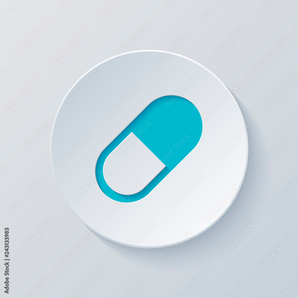 simple symbol of pill or vitamin. Cut circle with gray and blue