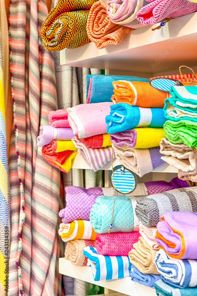 Fototapeta premium Variety of Gift Towels on Display in Chania City, in Crete , Greece.