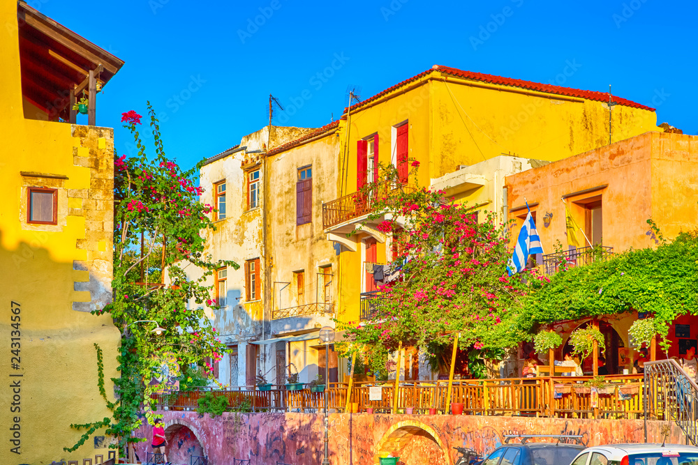 Uniqe Colorful Houses and Cretan Architecture in Chania, in August 20, 2018