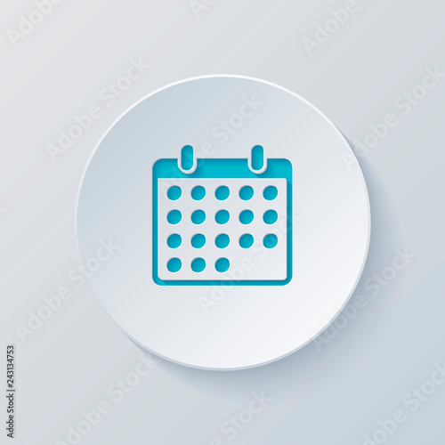 simple calendar icon. Cut circle with gray and blue layers. Pape