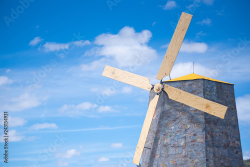 Windmills in the countryside on a bright sky and sunny days.