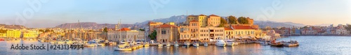Amazing and Picturesque Old Center of Chania Cityscape with Ancient Venetian Port in Crete, Greece.