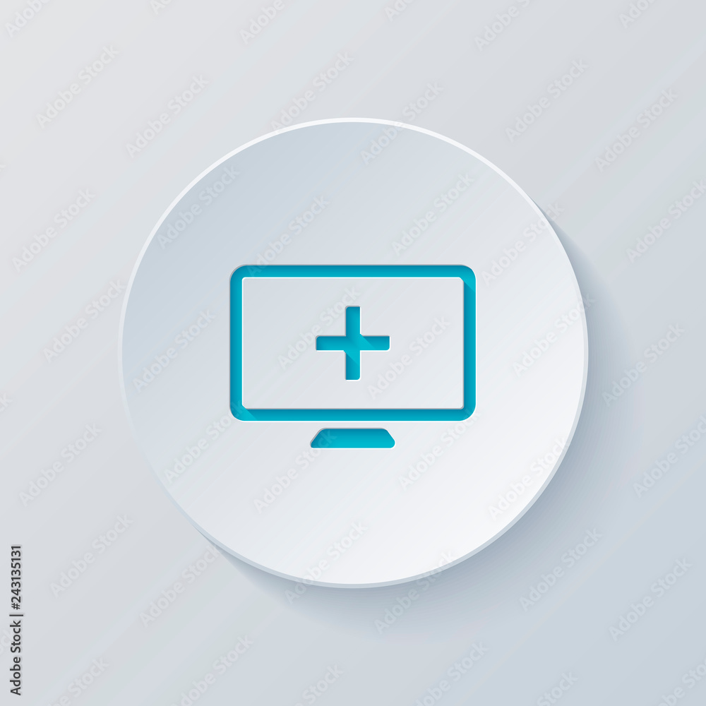 Fototapeta premium computer and medical cross, medical site. simple icon. Cut circl
