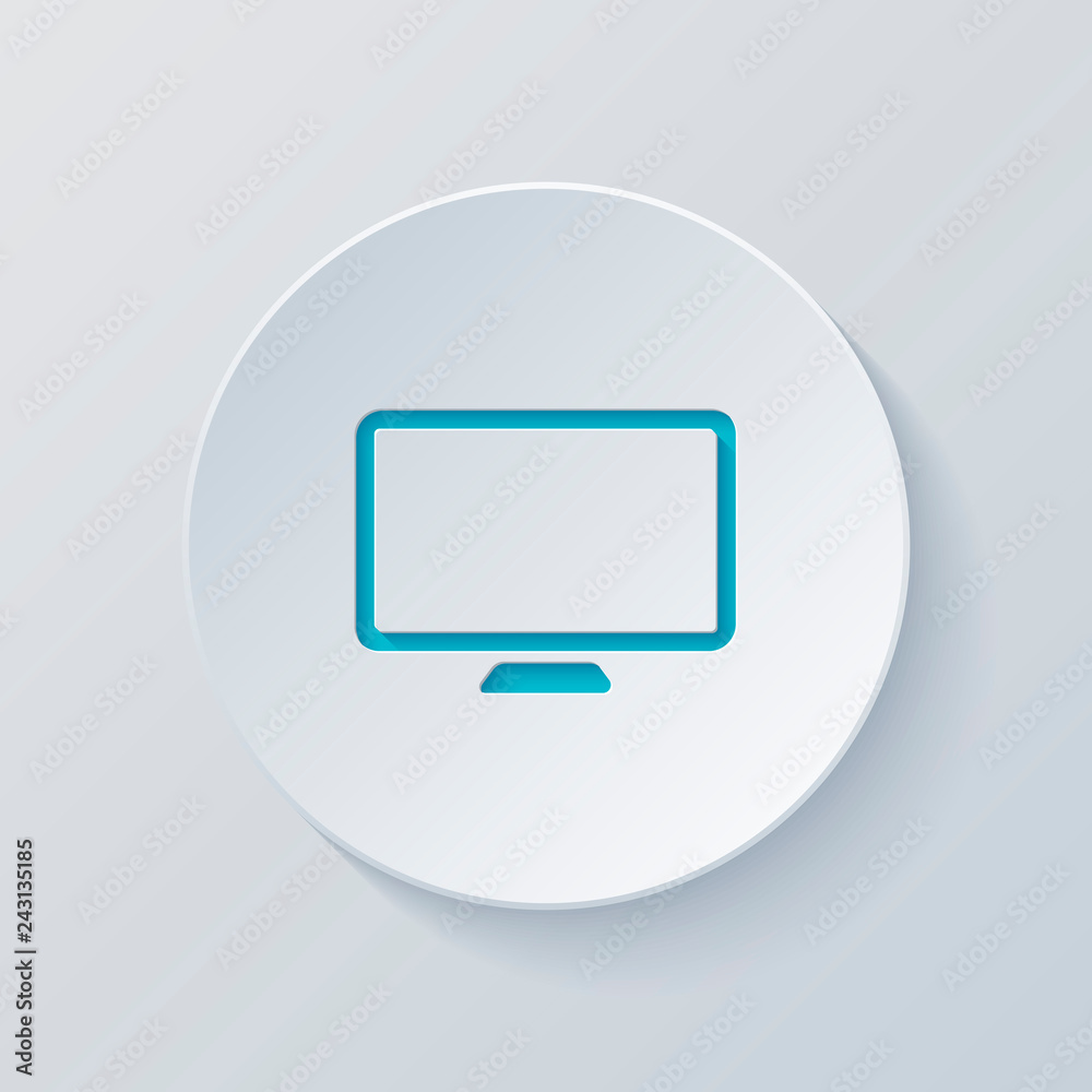 Computer monitor or modern TV. Simple icon. Cut circle with gray Computer monitor or modern TV. Simple icon. Cut circle with gray