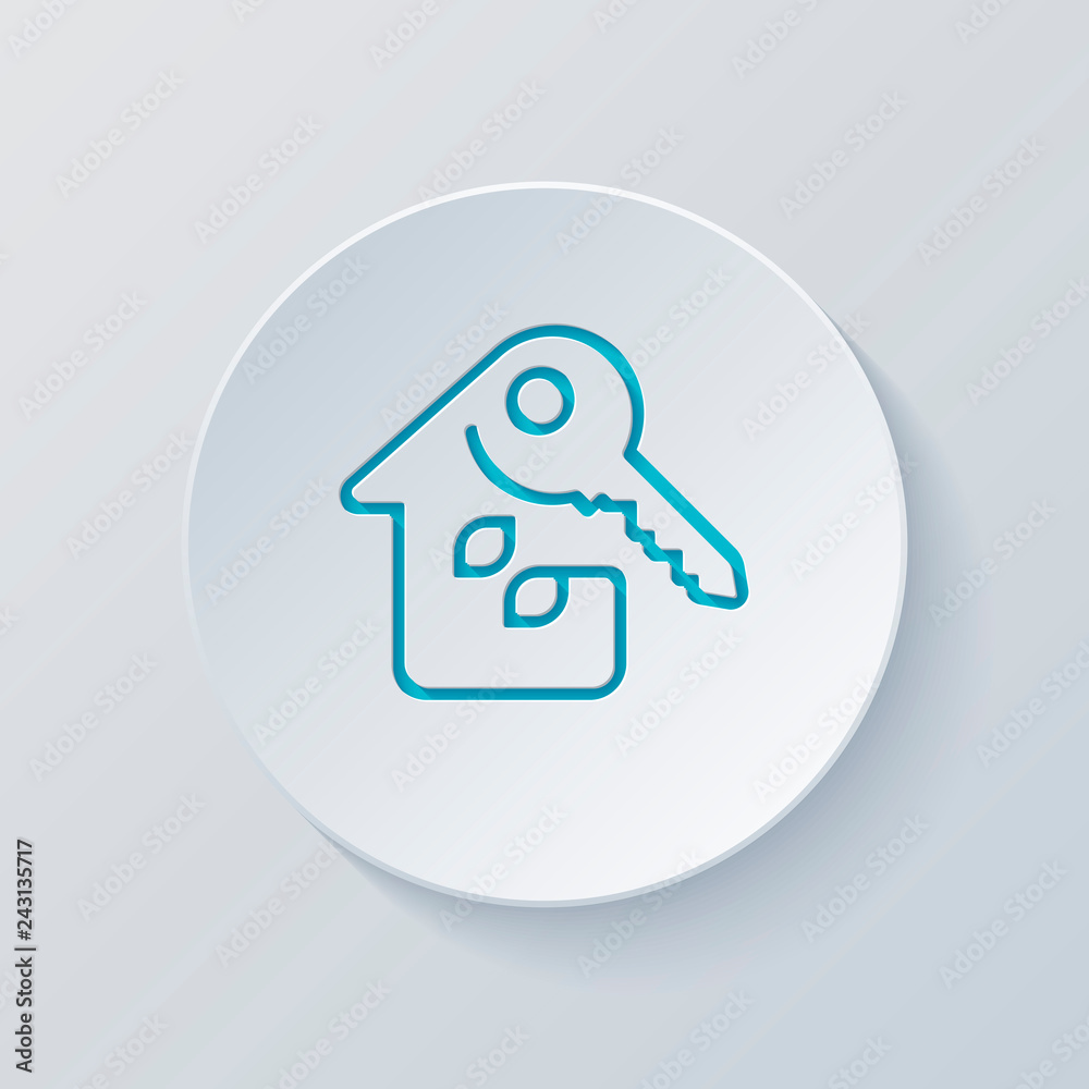 Eco house with key. Linear icon with thin outline. One line styl Eco house with key. Linear icon with thin outline. One line styl