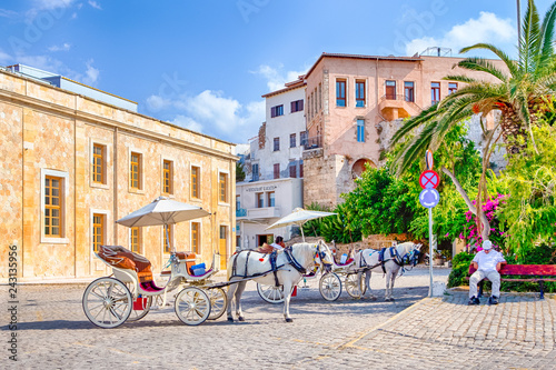 One of the Chania's Tourist Attractions with Horse Riding and Classic cabs in Chania, in August 20, 2018 photo