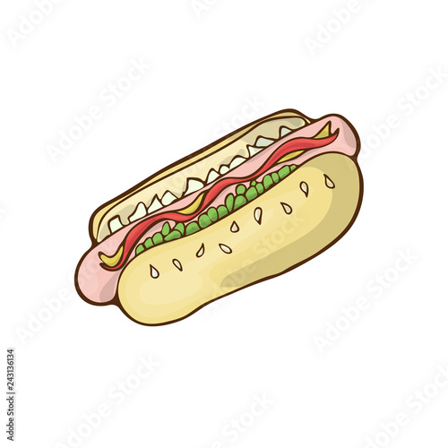 Fast food hotdog icon vector cartoon handdrawn
