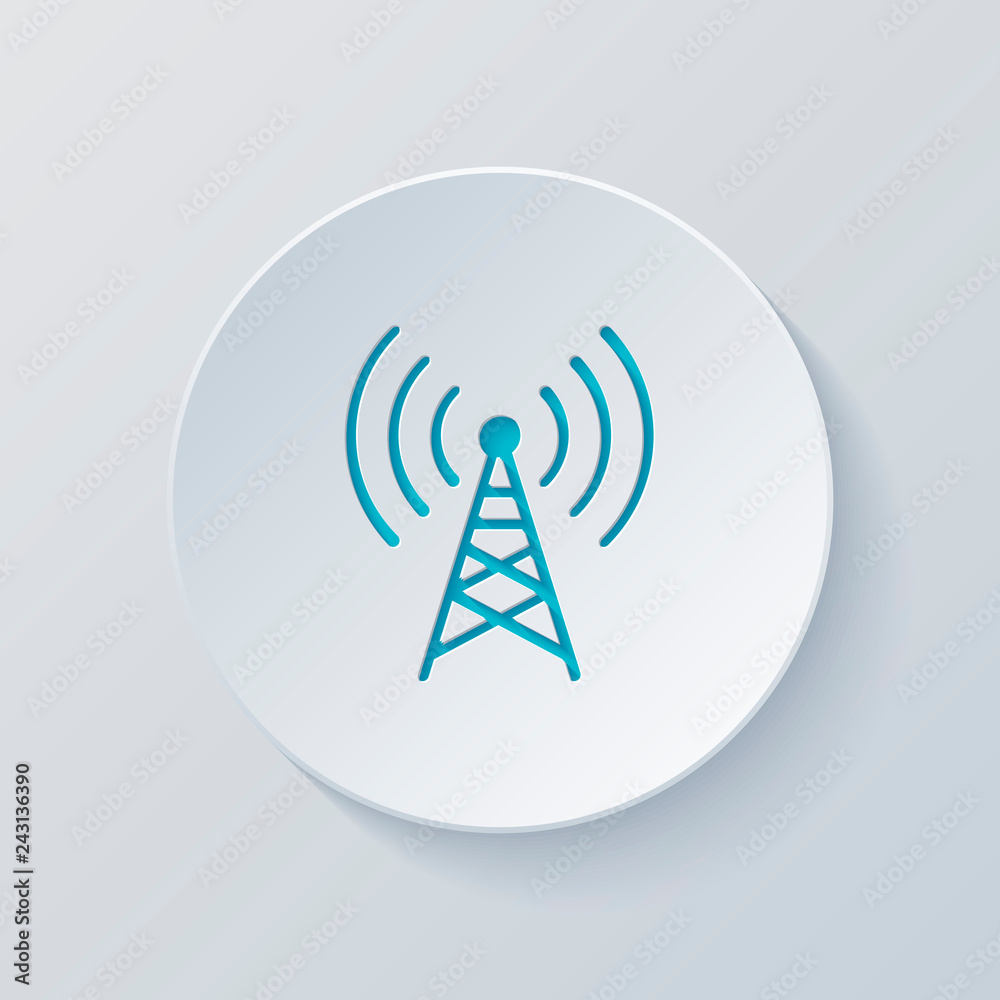 Radio tower icon. Linear style. Cut circle with gray and blue la