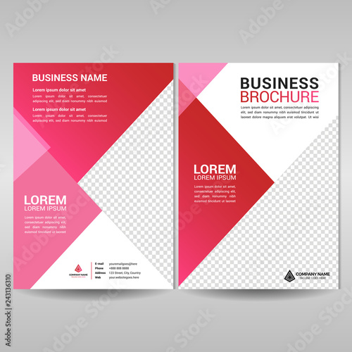 Business brochure template with pink geometric shapes. Annual report cover design, flyer, magazine in A4