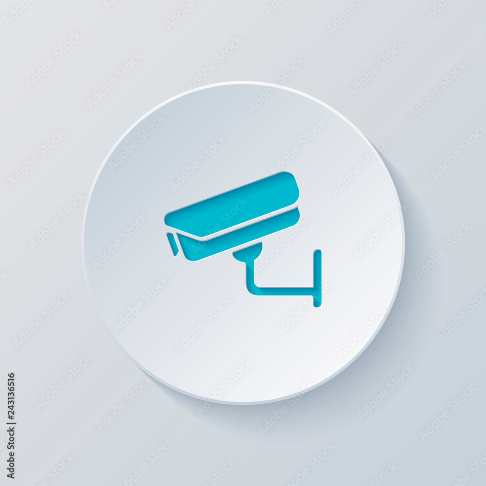 Security camera. Technology icon. Cut circle with gray and blue Security camera. Technology icon. Cut circle with gray and blue