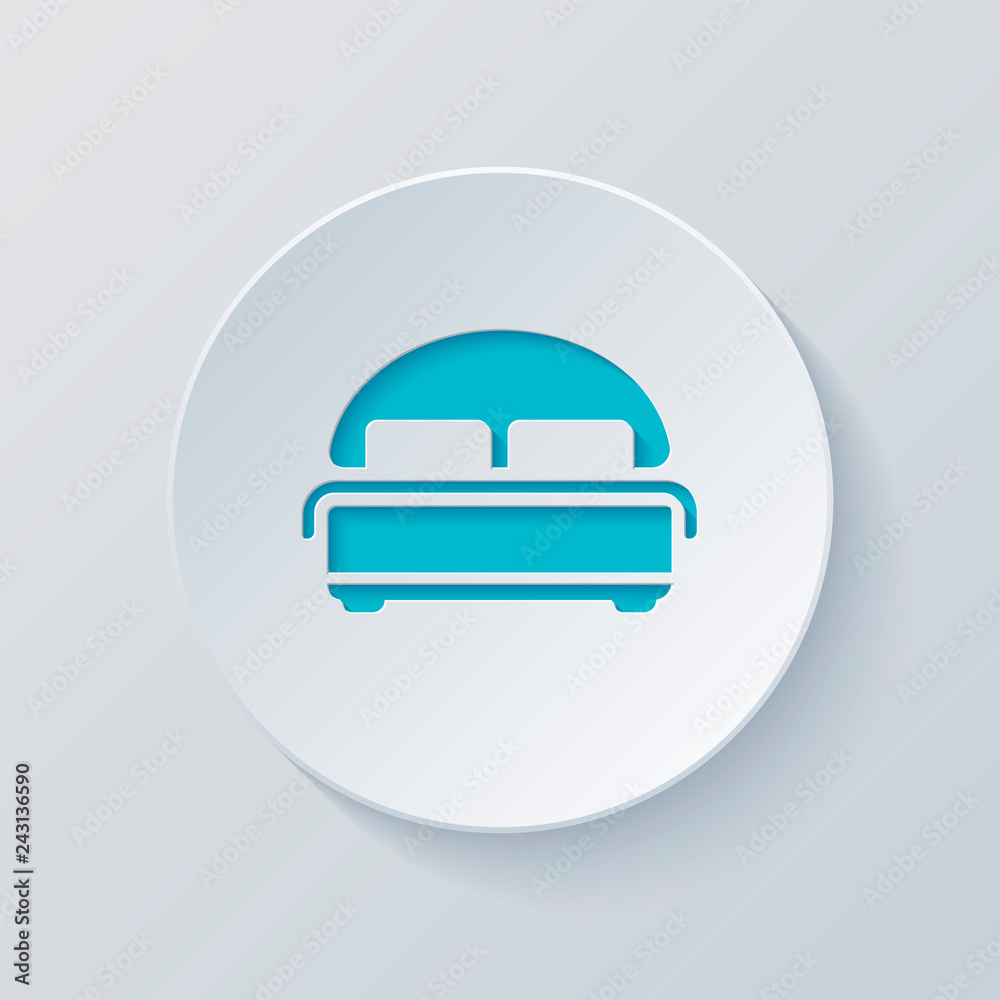 Silhouette of double bed. Double hotel room. Cut circle with gra Silhouette of double bed. Double hotel room. Cut circle with gra