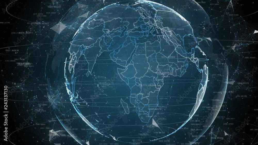 3d seamless animation of Global Business Network. Earth rotating in Space. Scien