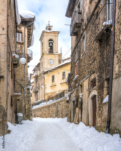 The beautiful Scanno covered in snow during winter season. Abruzzo, central Italy. photo