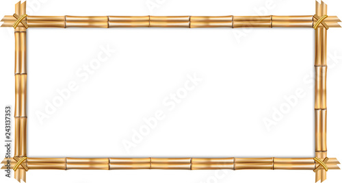 Rectangle brown bamboo frame with rope and copy space isolated