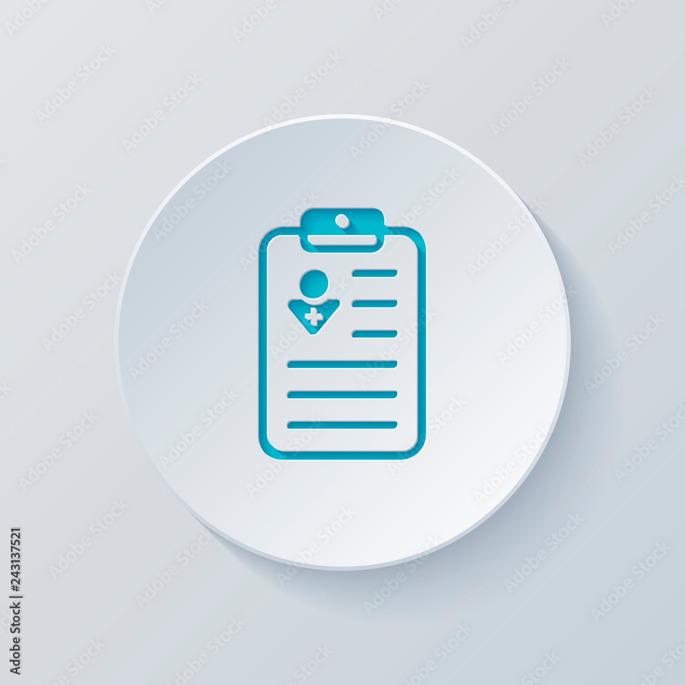 tablet, medical document. Cut circle with gray and blue layers. tablet, medical document. Cut circle with gray and blue layers.