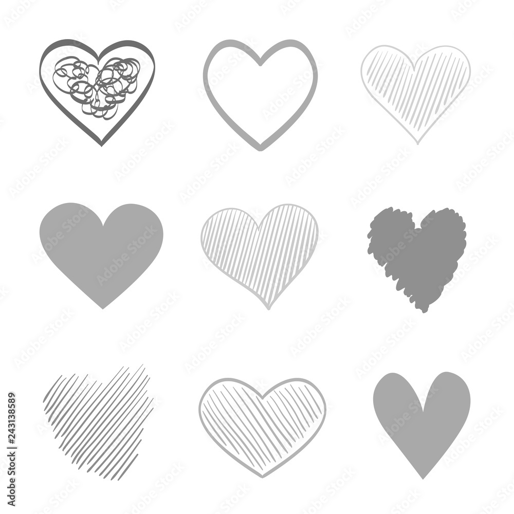 Hand drawn grunge hearts on isolated white background. Set of love signs. Unique signs for design. Black and white illustration. Doodles for flyers, greeting cards and banners. Creative art sketches Hand drawn grunge hearts on isolated white background. Set of love signs. Unique signs for design. Black and white illustration. Doodles for flyers, greeting cards and banners. Creative art sketches