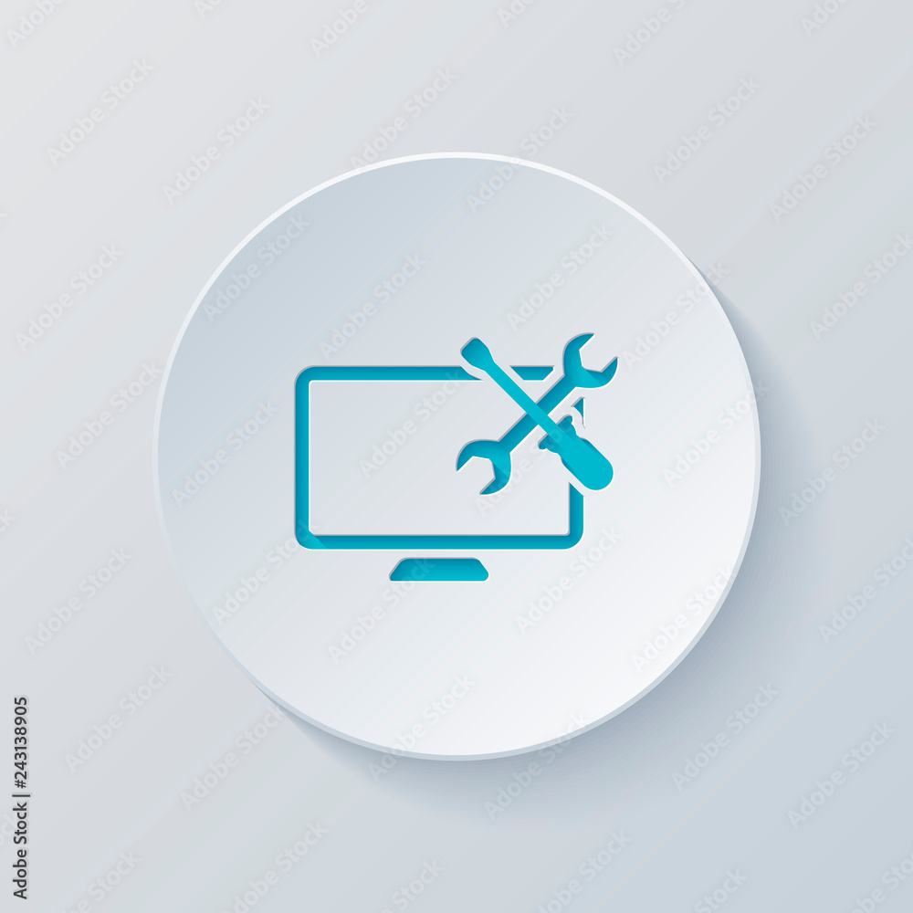 Computer repair service. Cut circle with gray and blue layers. P Computer repair service. Cut circle with gray and blue layers. P