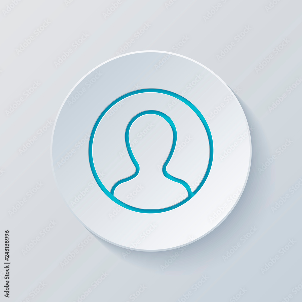 Profile, person in circle. Cut circle with gray and blue layers. Profile, person in circle. Cut circle with gray and blue layers.