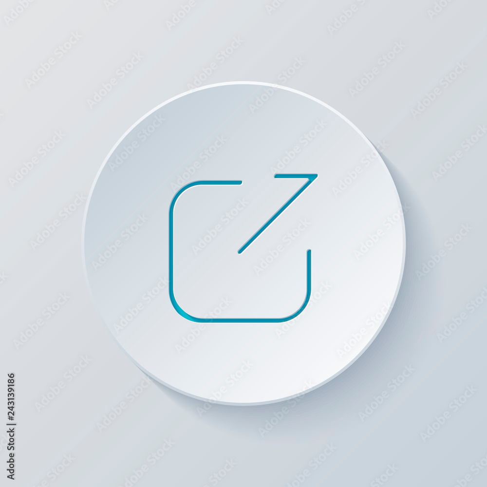 Share, logout or upload. Diagonal arrow out square. Cut circle w