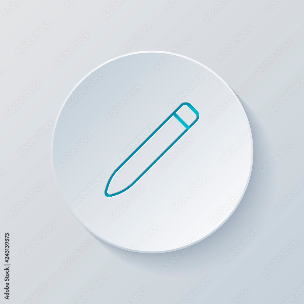 Simple pencil. Linear, thin outline. Cut circle with gray and bl Simple pencil. Linear, thin outline. Cut circle with gray and bl